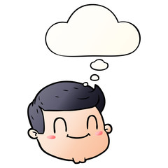 cartoon male face and thought bubble in smooth gradient style