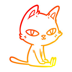 warm gradient line drawing cartoon cat sitting