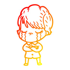 warm gradient line drawing cartoon woman crying