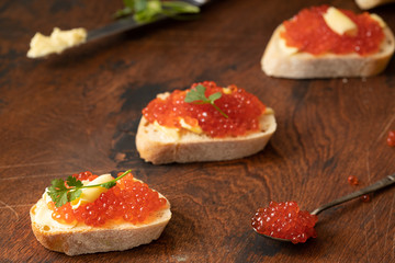 breakfast with russian caviar and bread