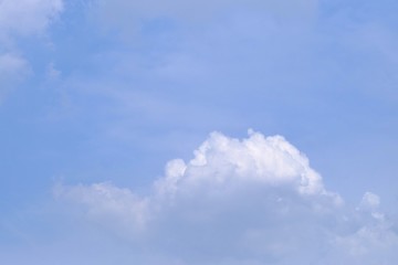 Blue sky with white fluffy clouds in bright day for background texture 