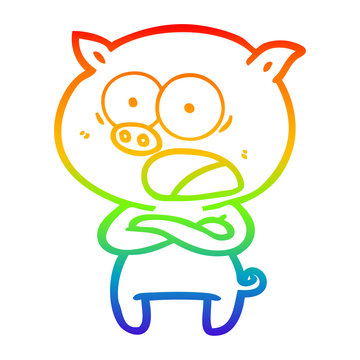 recommend clip art: rainbow gradient line drawing cartoon pig shouting