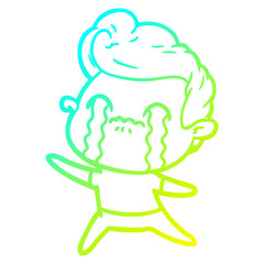 cold gradient line drawing cartoon man crying