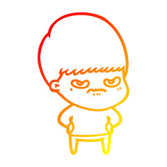 warm gradient line drawing annoyed cartoon boy