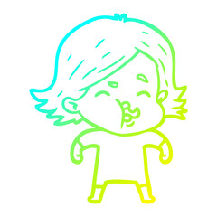 cold gradient line drawing cartoon girl pulling face