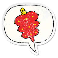 cartoon christmas decoration and speech bubble distressed sticker