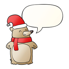 cartoon christmas bear and speech bubble in smooth gradient style