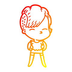warm gradient line drawing cartoon squinting girl