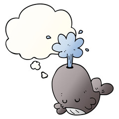 cartoon spouting whale and thought bubble in smooth gradient style