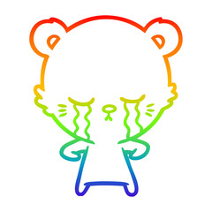 rainbow gradient line drawing crying cartoon polarbear