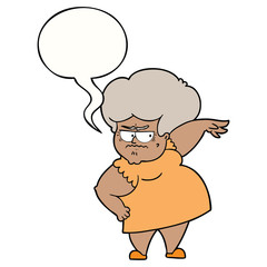 cartoon angry old woman and speech bubble