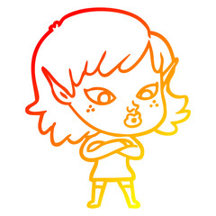 warm gradient line drawing pretty cartoon elf girl
