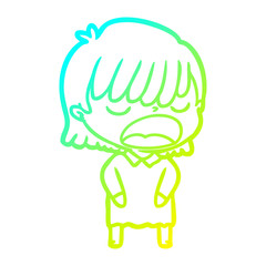 cold gradient line drawing cartoon woman talking loudly