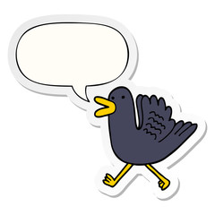 cartoon duck running and speech bubble sticker