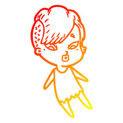 warm gradient line drawing cartoon surprised girl