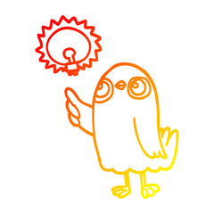 warm gradient line drawing cartoon bird with great idea