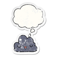 cute cartoon cloud and thought bubble as a distressed worn sticker