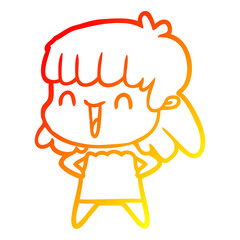 warm gradient line drawing cartoon woman