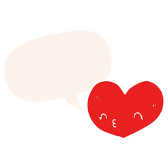 cartoon love heart and speech bubble in retro style