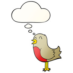 cartoon bird and thought bubble in smooth gradient style