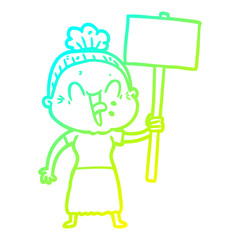 cold gradient line drawing cartoon happy old woman