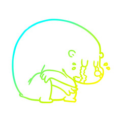 cold gradient line drawing crying cartoon bear