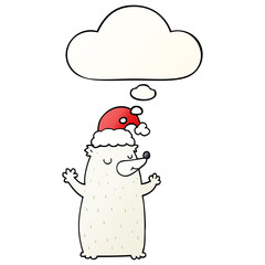 cute cartoon christmas bear and thought bubble in smooth gradient style