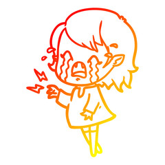 warm gradient line drawing cartoon crying vampire girl