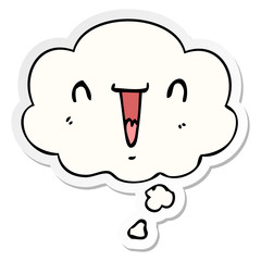 cute happy cartoon face and thought bubble as a printed sticker