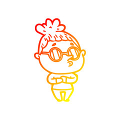 warm gradient line drawing cartoon woman wearing sunglasses