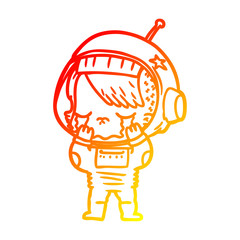 warm gradient line drawing cartoon crying astronaut girl