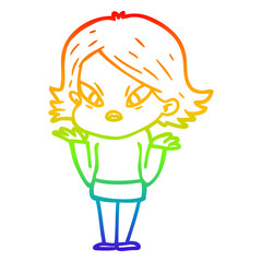 rainbow gradient line drawing cartoon stressed woman