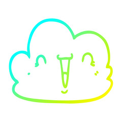 cold gradient line drawing cartoon happy cloud