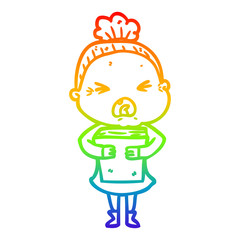 rainbow gradient line drawing cartoon angry old woman
