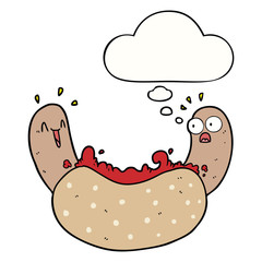 cartoon hotdog and thought bubble