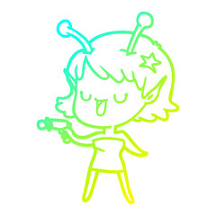 cold gradient line drawing happy alien girl cartoon