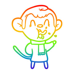 rainbow gradient line drawing crazy cartoon monkey