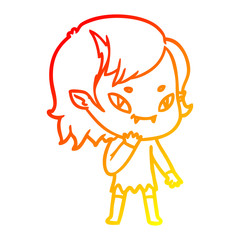 warm gradient line drawing cartoon friendly vampire girl considering