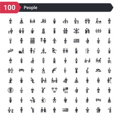 100 people icons set such as spindle, aviation, bearded woman, identification card with picture, male user, elder, cough, hips, throat