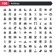 100 buildings icons set such as toilet side view, bed 3d view, hook hanging material, fire in the house, office block, college, wellness center, spa salon, chair for treatments