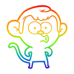 rainbow gradient line drawing cartoon hooting monkey