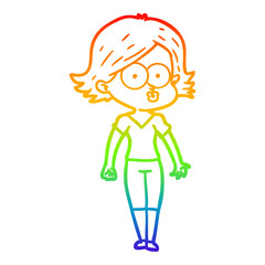 rainbow gradient line drawing cartoon girl pouting