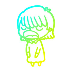 cold gradient line drawing cartoon woman talking loudly