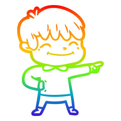 rainbow gradient line drawing cartoon happy boy