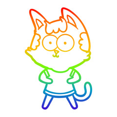 rainbow gradient line drawing happy cartoon cat