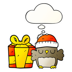 Naklejka premium cute christmas owl and thought bubble in smooth gradient style