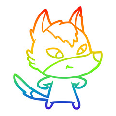 rainbow gradient line drawing friendly cartoon wolf