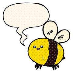 cartoon bee and speech bubble in comic book style