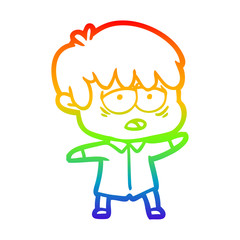 rainbow gradient line drawing cartoon exhausted boy