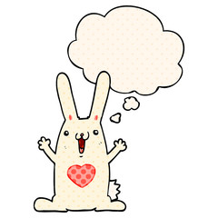 cartoon rabbit in love and thought bubble in comic book style